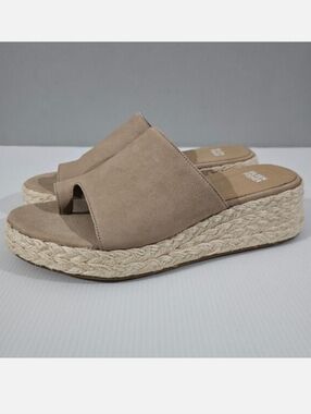 Eileen Fisher Tarry Espadrille Wedge Sandal Womens 10 Tan Leather Toe Loop NEW